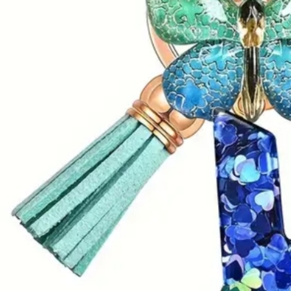NEW! Resin Letter "L" Initial Keychain Purse Charm w/Butterfly & Tassel - Picture 5 of 7